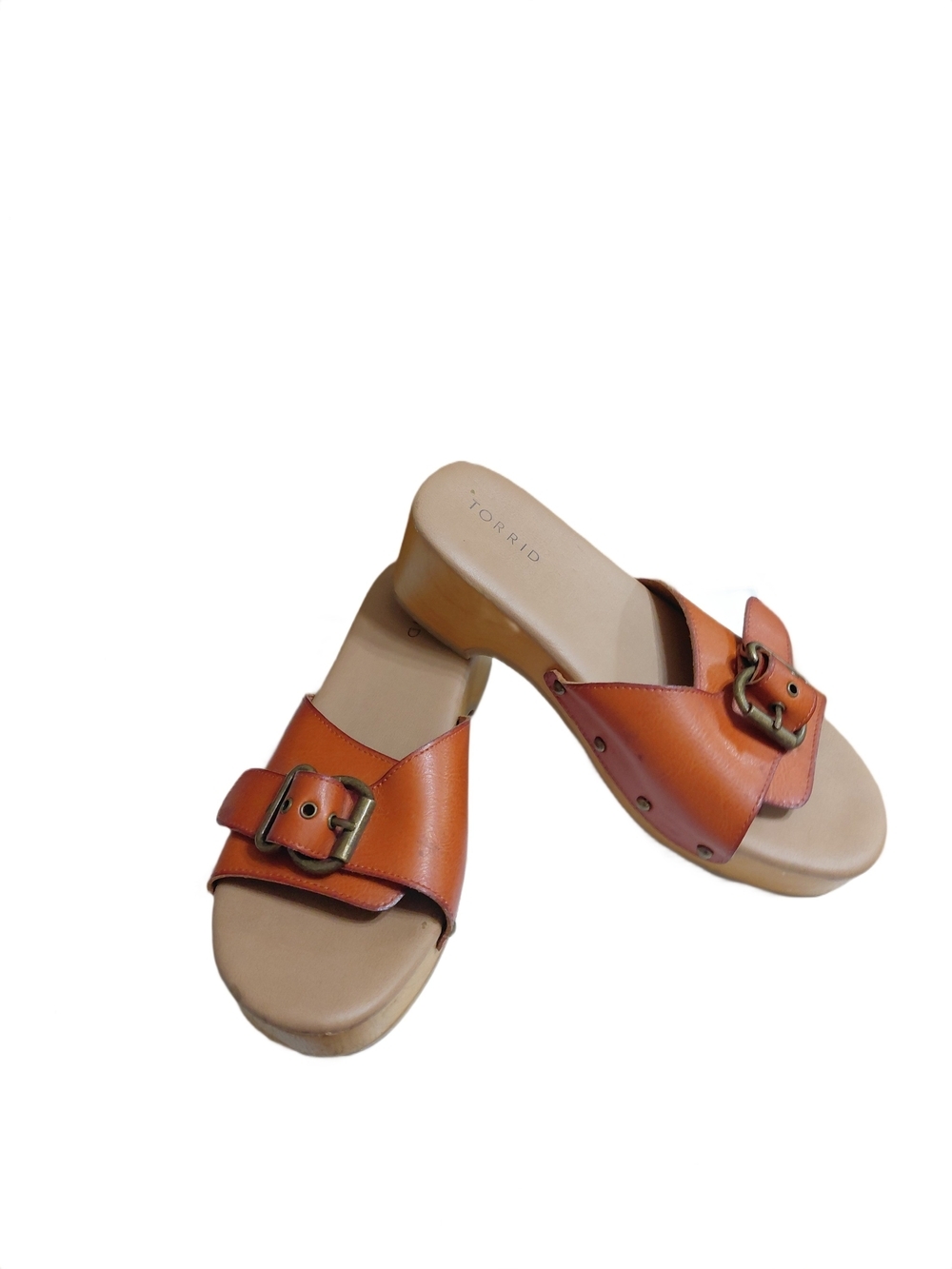 Torrid Orange Leather Buckle Mule Slides Women's Size 8.5 Wide Sandals